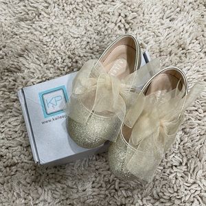 Gold glitter dress shoes flower girl